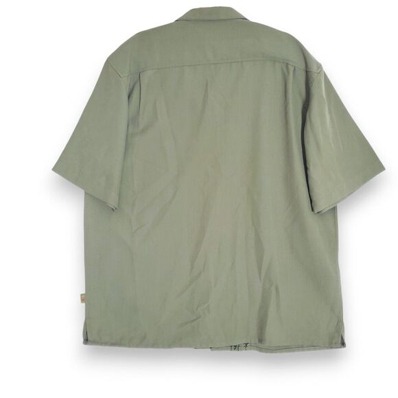 Cabana Shirt Mens XL Sueded Relax Casual‎ Button Down Olive Green Embordered - Picture 2 of 7